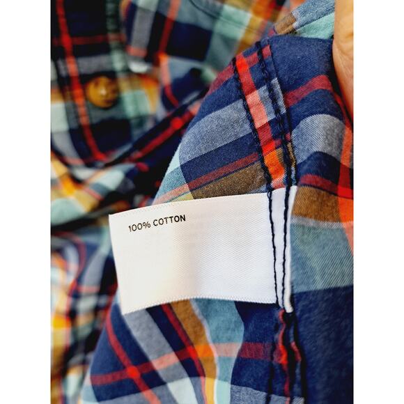 Duluth Untucked Men's Large Slim Fit Navy Blue And Turquoise Plaid Button Up - Picture 4 of 5